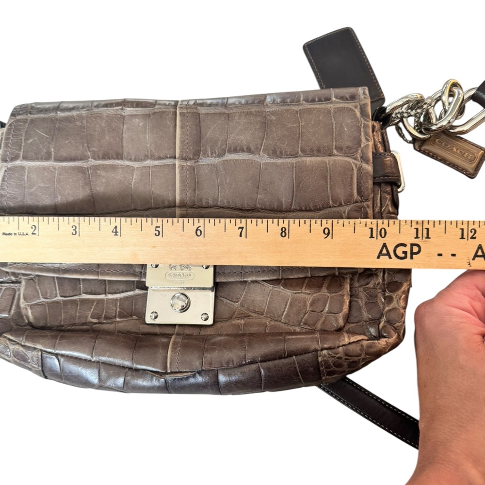 Coach Legacy Croc Embossed Leather Shoulder Bag Brown Chain Strap - Picture 10 of 14